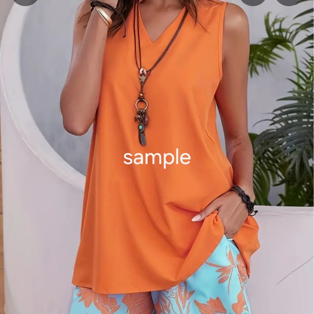 Orange Shirt paired with Floral Print High-Waisted Short Set